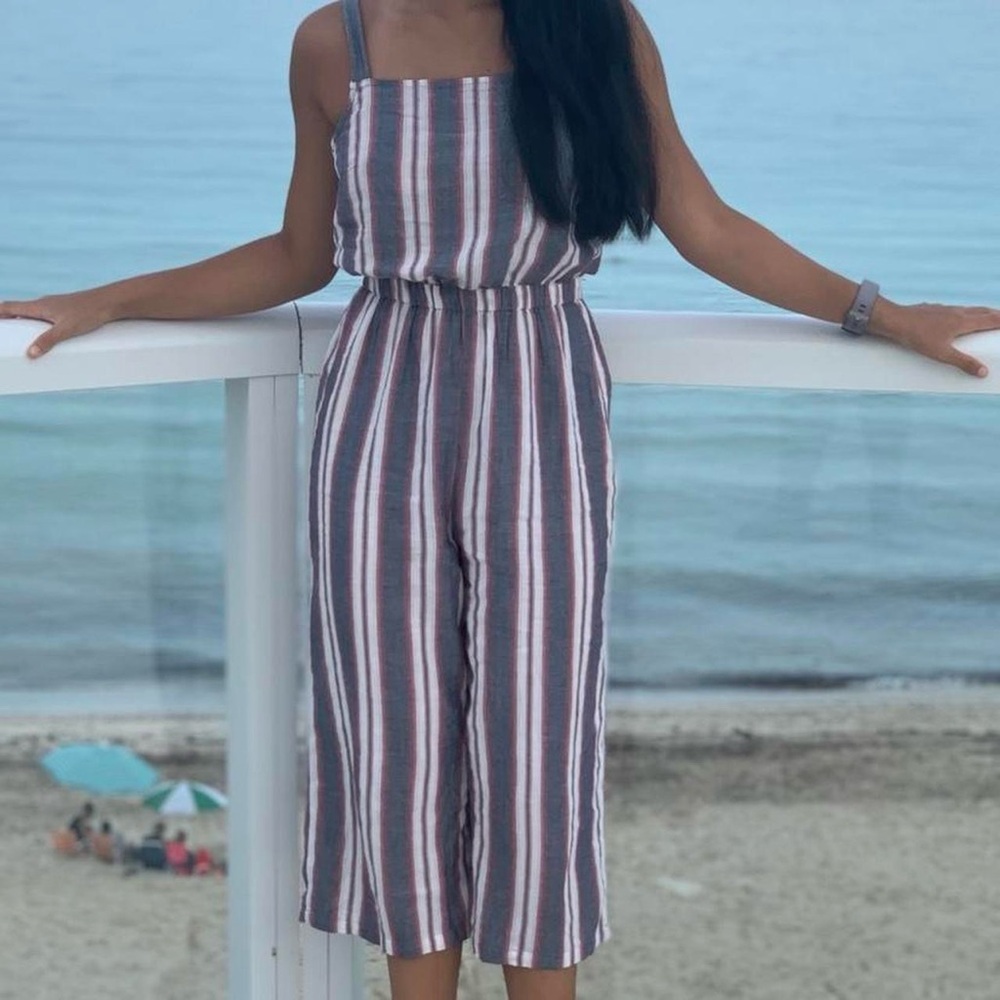 Chic Striped Jumpsuit in Black, White, and Pink